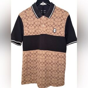 Coach Beige and Black Patterned Polo Shirt